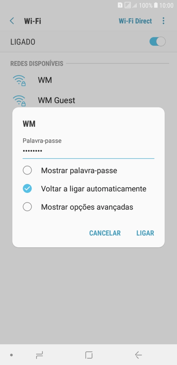 Introduza a password da rede Wi-Fi e prima LIGAR.