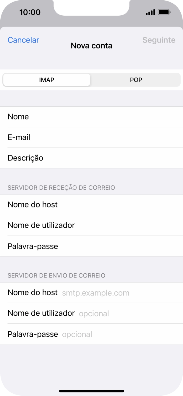 Prima Nome do host e introduza o nome do servidor de envio do fornecedor de e-mail.