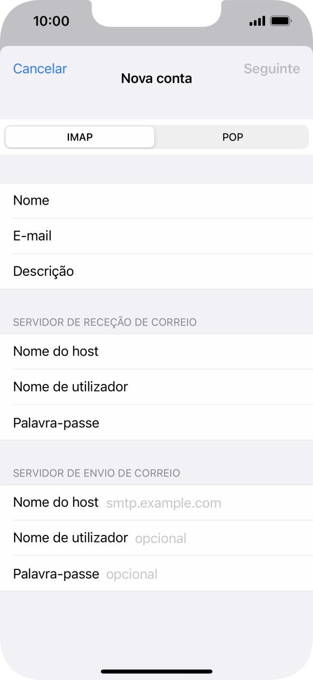 Prima Nome do host e introduza o nome do servidor de envio do fornecedor de e-mail.