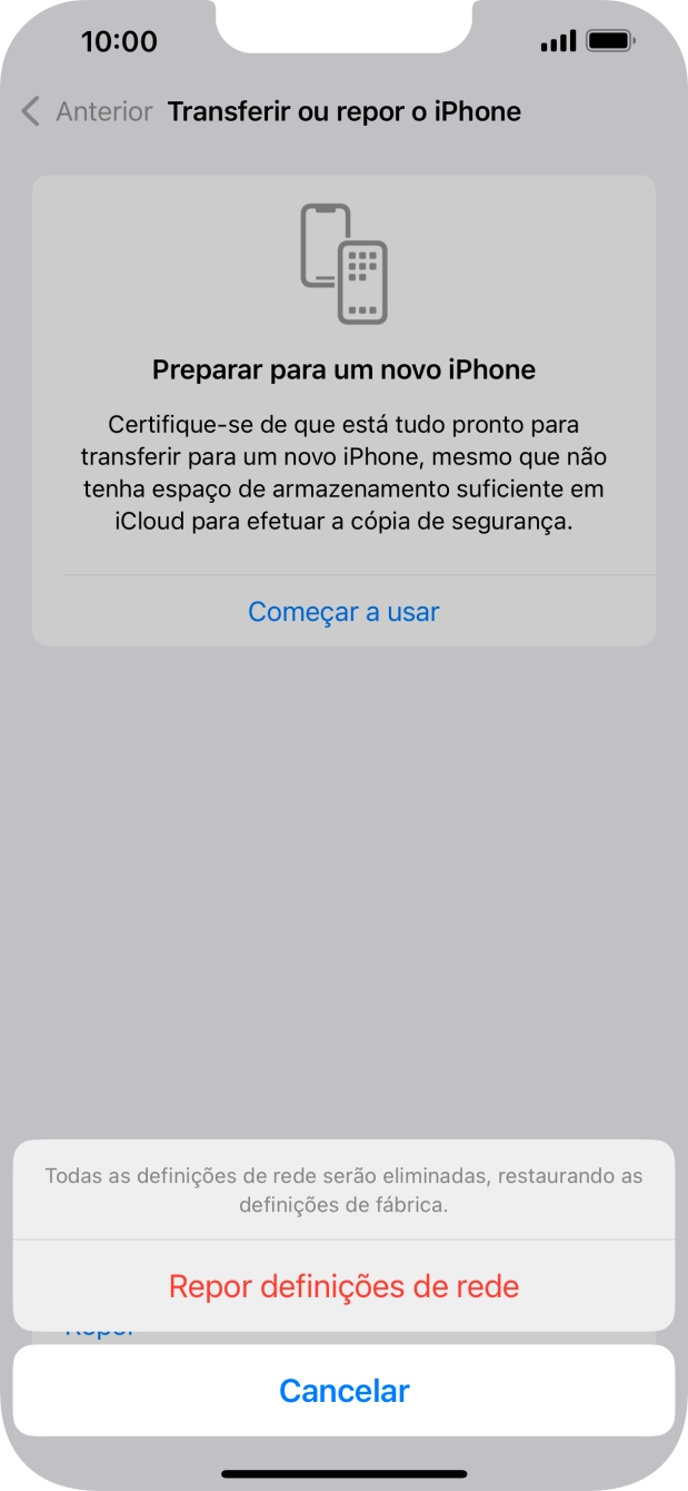 Prima Repor definições de rede.