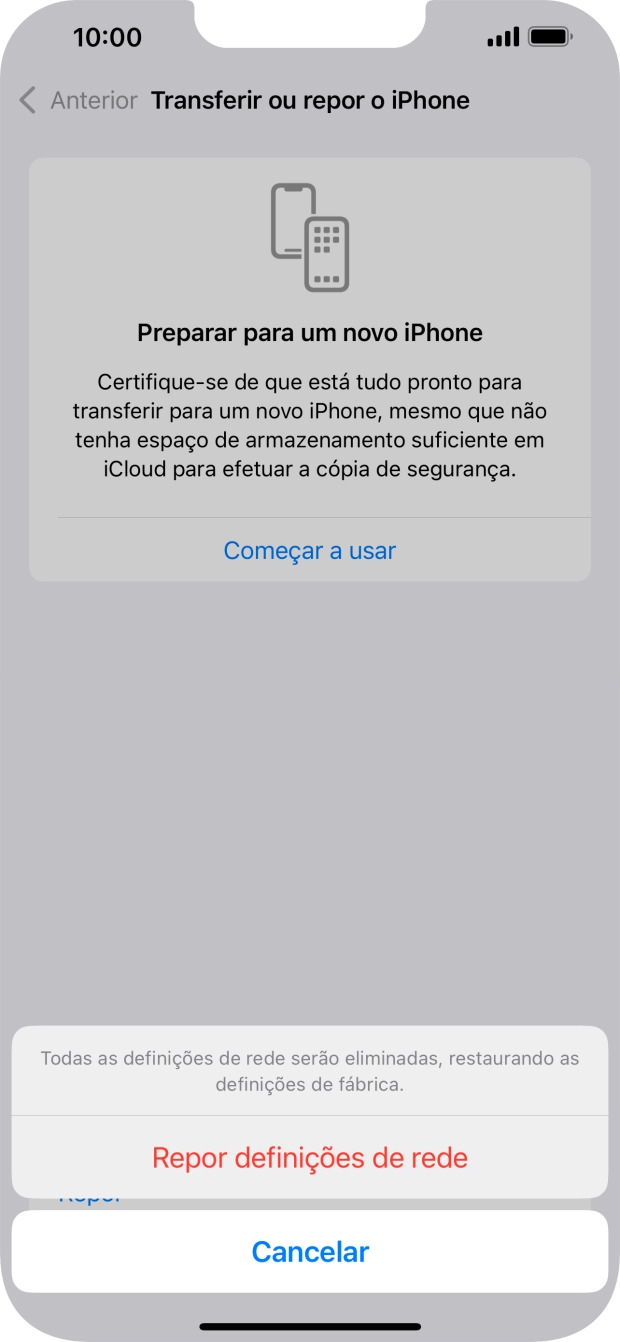 Prima Repor definições de rede.