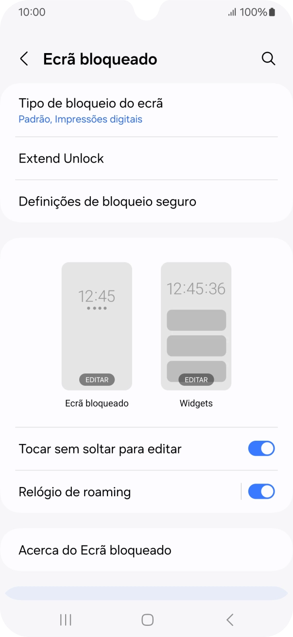 Prima Tipo de bloqueio do ecrã e introduza o código adicional de bloqueio do telefone que criou anteriormente.