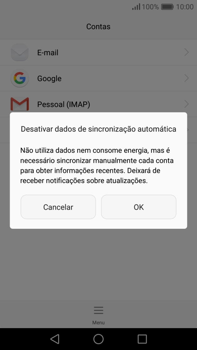 Para desativar a sincronização automática de conteúdo, prima OK.