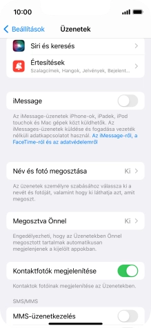 Kattints az „iMessage” melletti csúszkára a funkció bekapcsolásához.