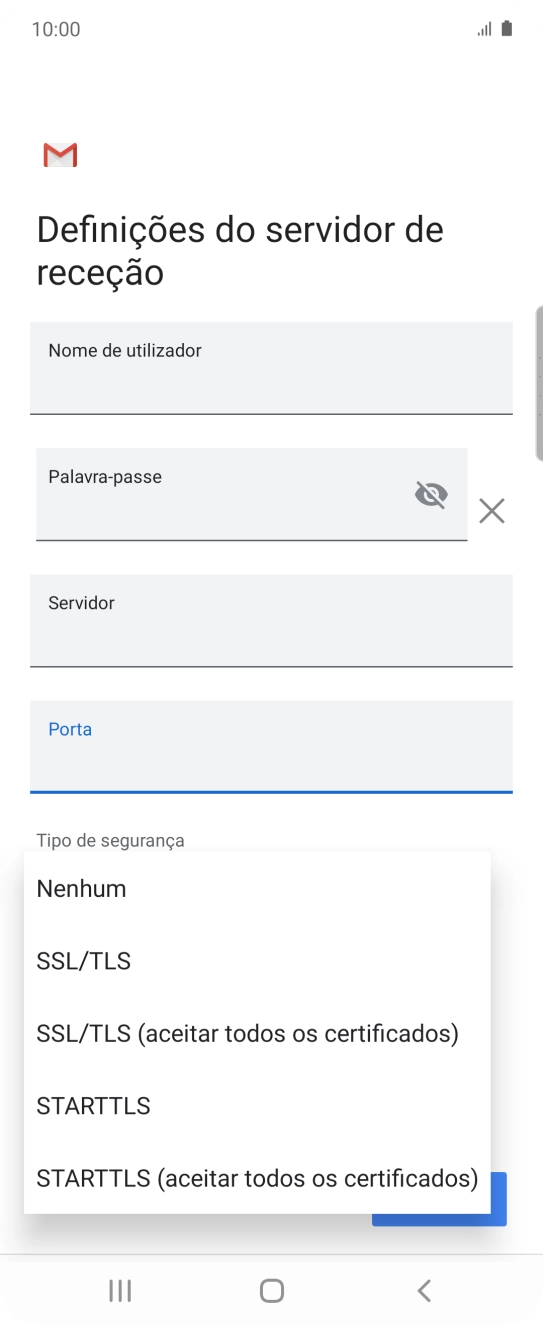 Prima SSL/TLS para ativar a função.