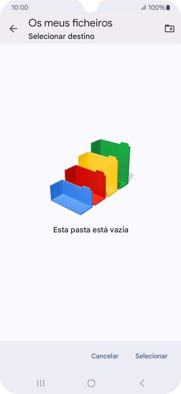 Se quiser criar uma nova pasta, prima o ícone de nova pasta e siga as indicações no ecrã para criar uma nova pasta.