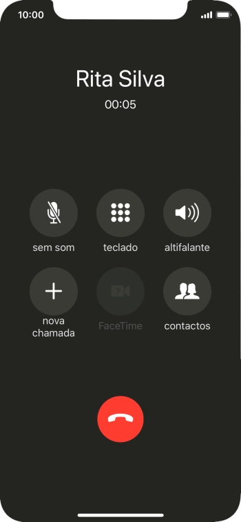 Prima o ícone para terminar chamada para terminar a chamada.