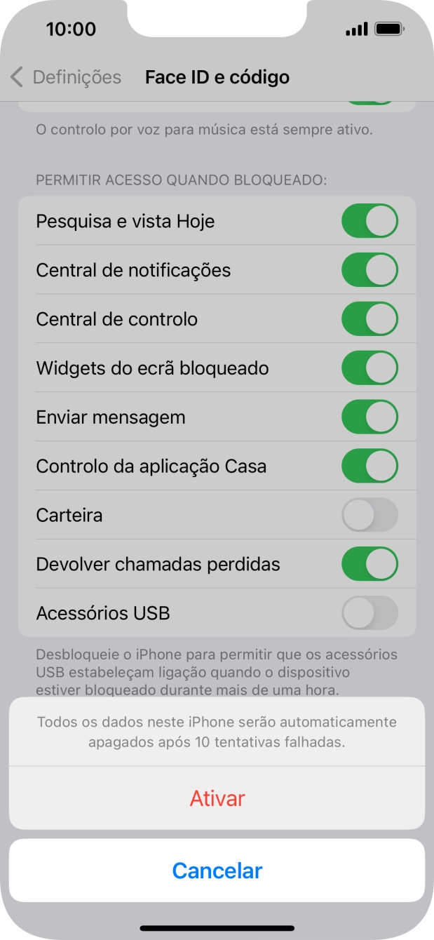 Se ativar a função, prima Ativar.