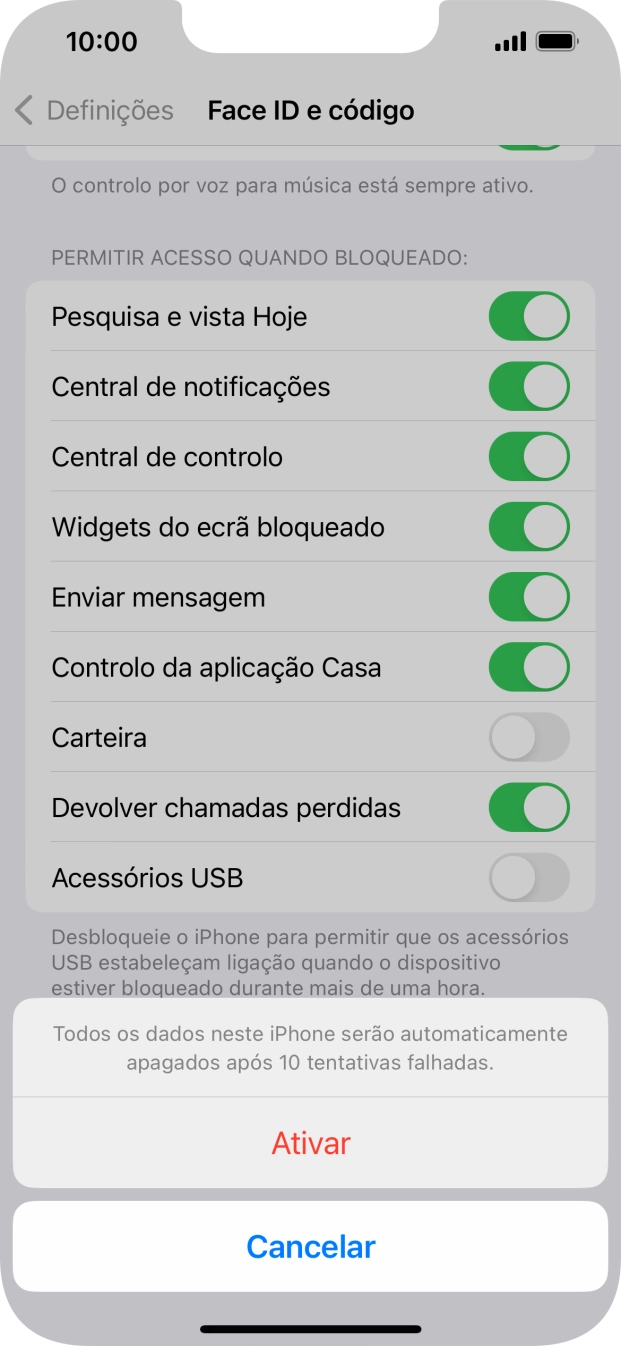 Se ativar a função, prima Ativar.