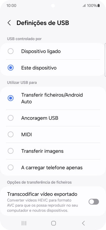 Prima Transferir ficheiros/Android Auto.