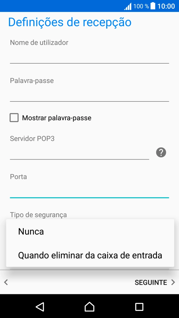 Prima Nunca para manter os e-mails no servidor quando estes são apagados no telefone.