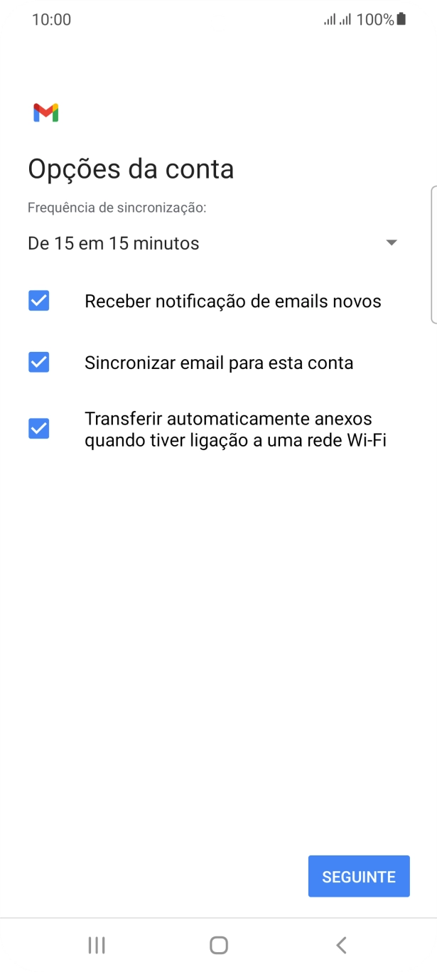 Se o ecrã mostrar esta imagem, a sua conta foi identificada e configurada automaticamente. Siga as indicações no ecrã para introduzir informações adicionais e concluir a configuração.