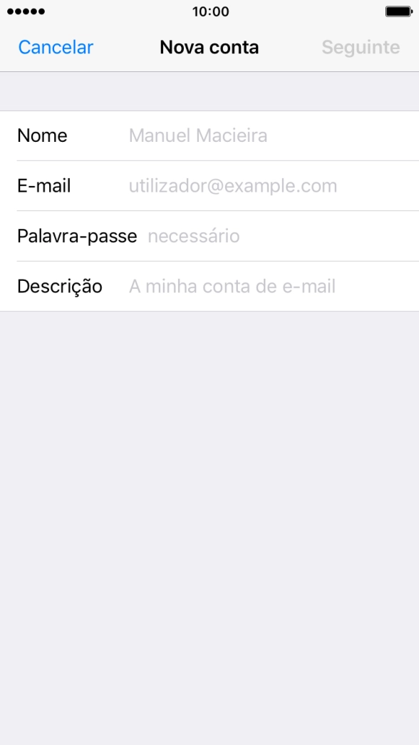 Prima Nome e introduza o nome do remetente pretendido.