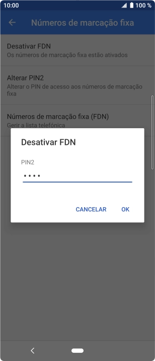 Introduza o código PIN2 e prima OK.