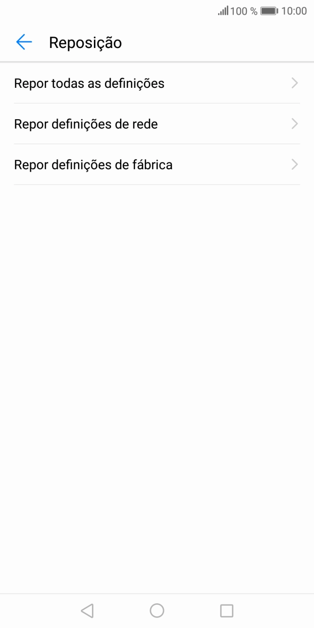 Prima Repor definições de fábrica.