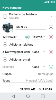 Prima a lista suspensa junto do endereço de e-mail.