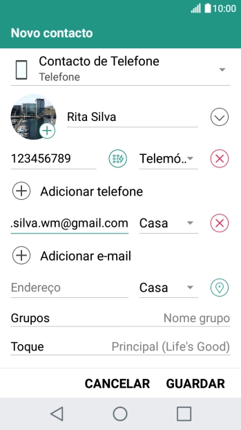 Prima a lista suspensa junto do endereço de e-mail.