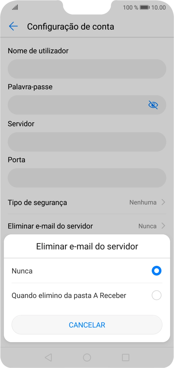 Prima Nunca para manter os e-mails no servidor quando estes são apagados no telefone.