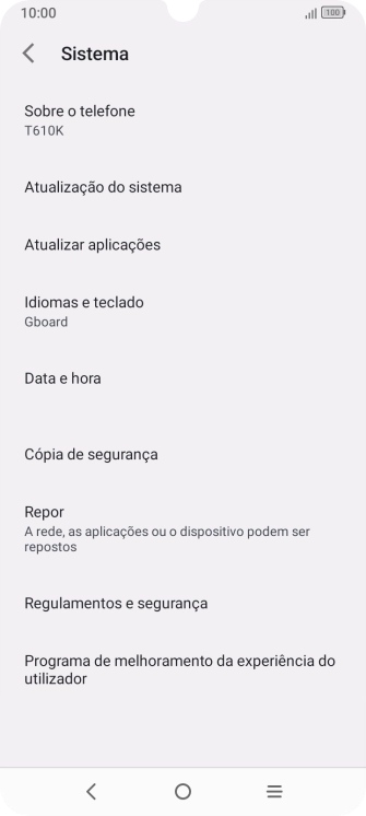 Prima Atualização do sistema. Se existir uma nova versão de software disponível, será agora indicado no ecrã. Siga as indicações no ecrã para atualizar o software do telefone.