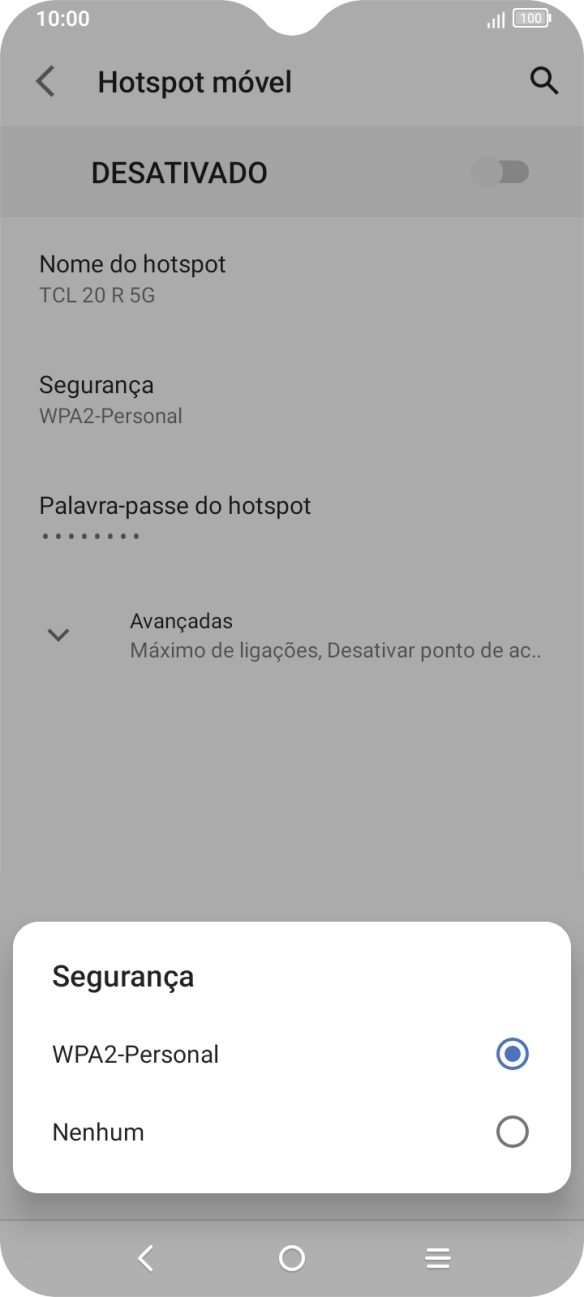 Prima WPA2-Personal para proteger o hotspot Wi-Fi com uma password.
