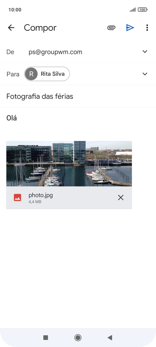 Prima o ícone para enviar quando terminar de escrever o seu e-mail.