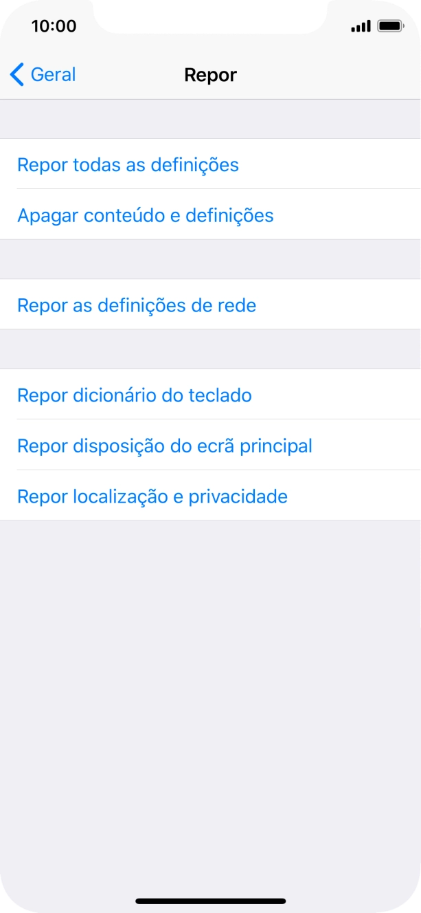 Prima Repor todas as definições.