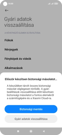Válaszd a Gyári adatok visszaállítása lehetőséget.