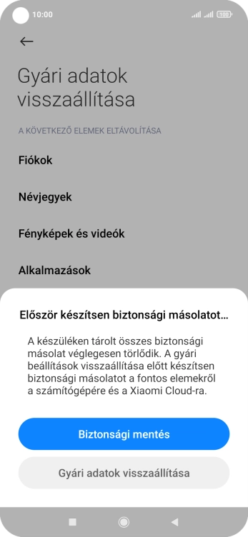 Válaszd a Gyári adatok visszaállítása lehetőséget.