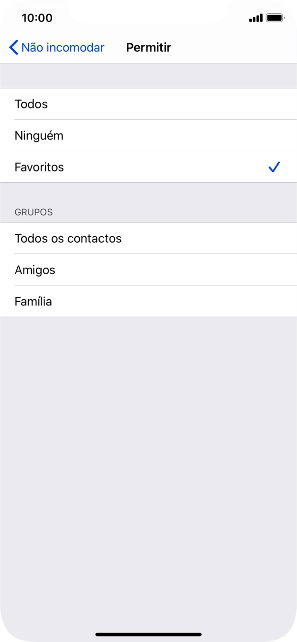 Prima as definições pretendidas para escolher quais os contactos que lhe podem ligar quando a função 