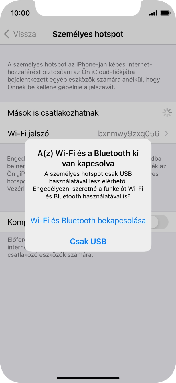 Amennyiben be van kapcsolva a Wi-Fi, válaszd a Wi-Fi és Bluetooth bekapcsolása lehetőséget.