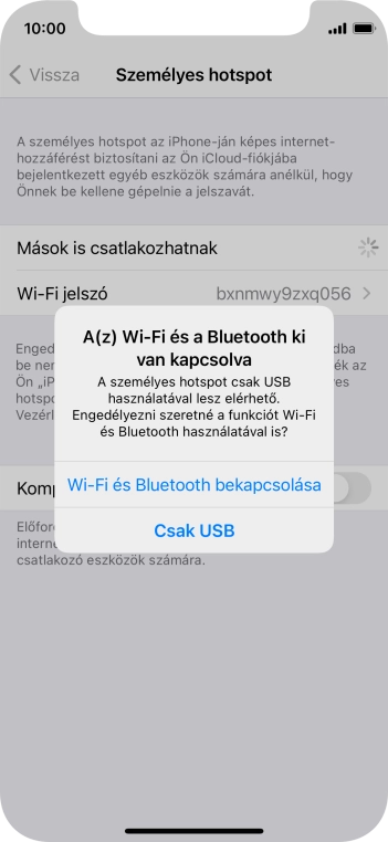 Amennyiben be van kapcsolva a Wi-Fi, válaszd a Wi-Fi és Bluetooth bekapcsolása lehetőséget.