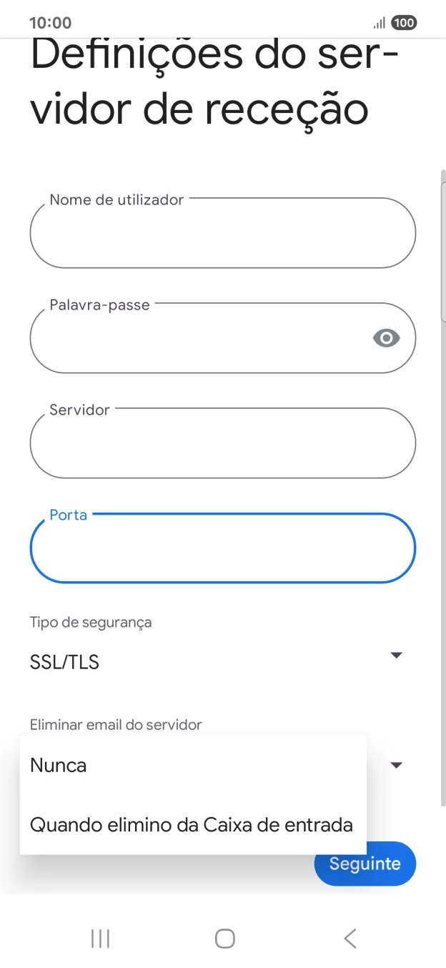 Prima Nunca para manter os e-mails no servidor quando estes são apagados no telefone.