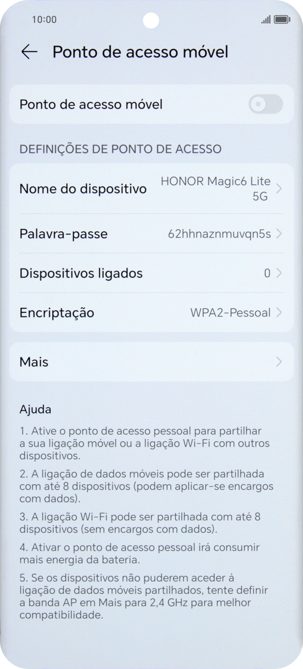 Prima Nome do dispositivo, e introduza o nome pretendido do hotspot Wi-Fi.