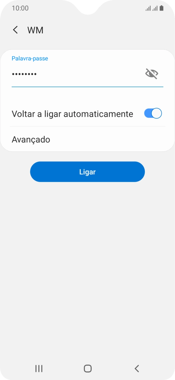 Introduza a password da rede Wi-Fi e prima Ligar.