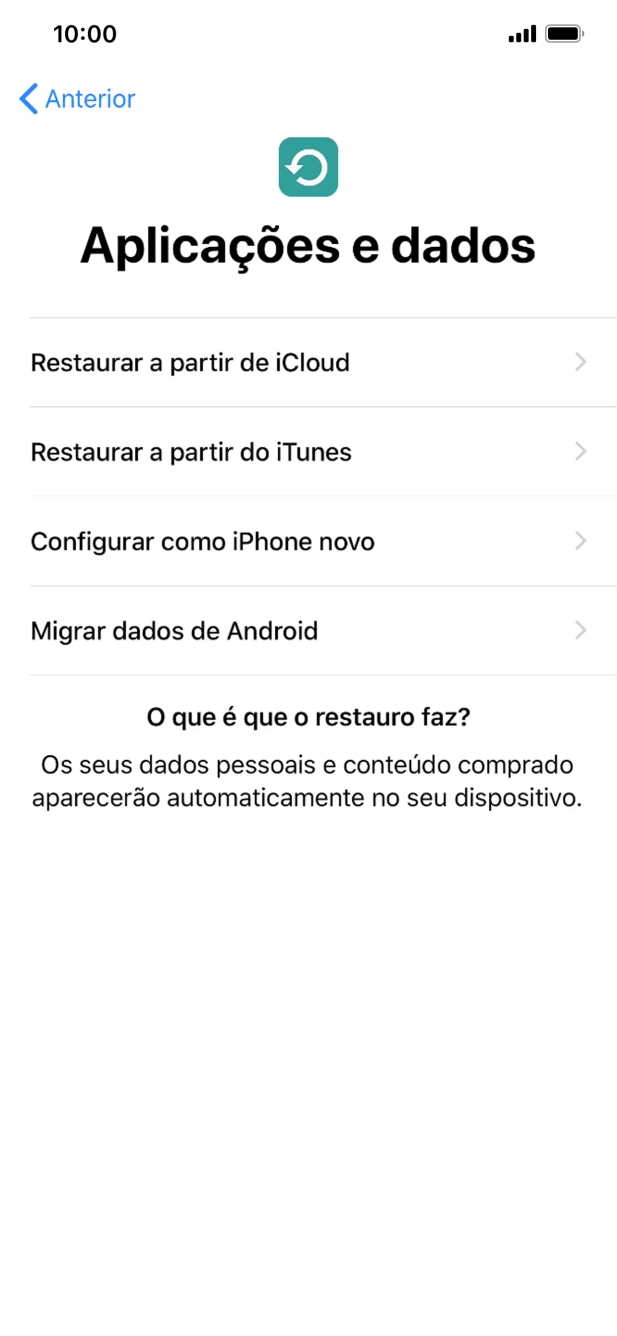 É possível transferir conteúdo de um telefone Android quando o telefone for ativado antes da primeira utilização e quando o telefone tiver sido reiniciado. Quando esta imagem for mostrada no ecrã, o telefone está pronto para transferir conteúdo de um telefone Android.