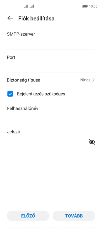 Kattints a „Jelszó” alatti mezőre, és írd be az e-mail szolgáltatód kimenő szerverének jelszavát.