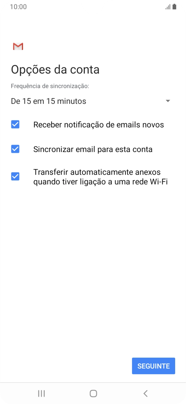 Se o ecrã mostrar esta imagem, a sua conta foi identificada e configurada automaticamente. Siga as indicações no ecrã para introduzir informações adicionais e concluir a configuração.