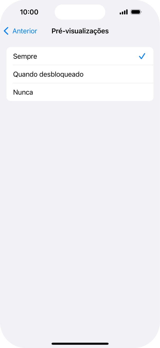 Para escolher a pré-visualização de notificações no ecrã bloqueado, prima Sempre.