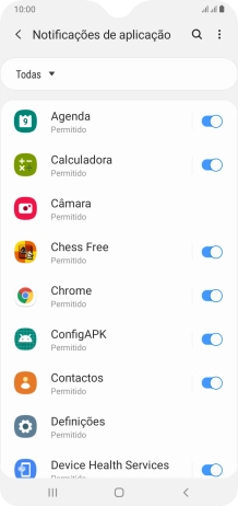 Prima o indicador junto à app pretendida para ativar ou desativar a função.