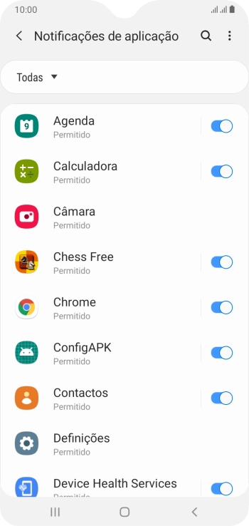 Prima o indicador junto à app pretendida para ativar ou desativar a função.