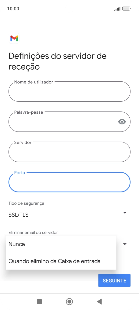 Prima Nunca para manter os e-mails no servidor quando estes são apagados no telefone.