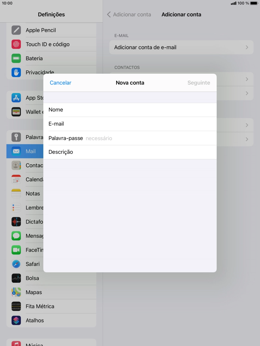 Prima Palavra-passe e introduza a password da sua conta de e-mail.