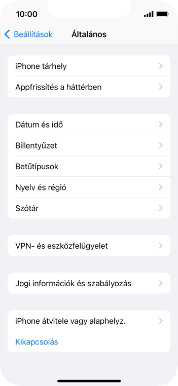 Válaszd az „iPhone átvitele vagy alaphelyz.” lehetőséget.