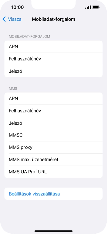 Válaszd az APN lehetőséget. Amennyiben előfizetésed van, írd be azt, hogy mms.vodafone.net.