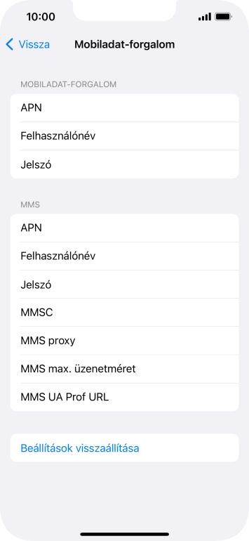 Válaszd az APN lehetőséget. Amennyiben előfizetésed van, írd be azt, hogy mms.vodafone.net.