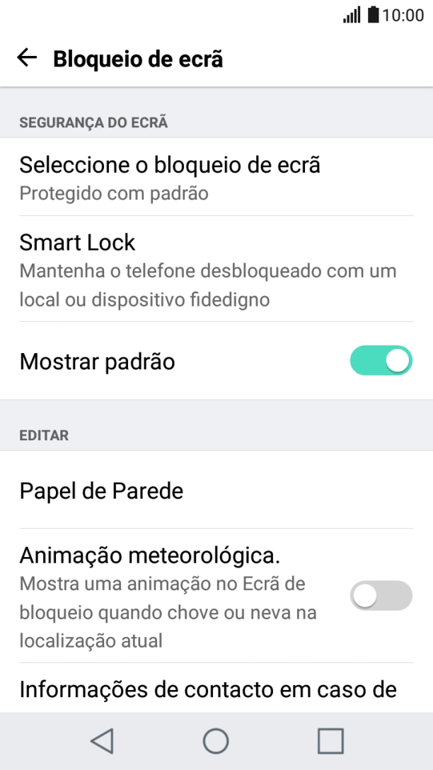 Prima Seleccione o bloqueio de ecrã e introduza o código de bloqueio do telefone atual.