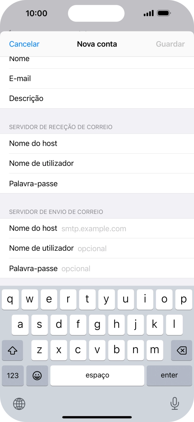 Prima Nome do host e insira smtp.vodafone.pt.