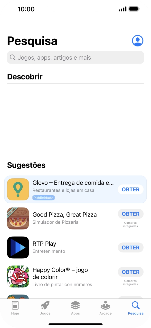 Prima o campo de pesquisa e introduza o nome ou categoria da app pretendida.