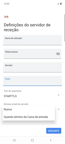 Prima Nunca para manter os e-mails no servidor quando estes são apagados no telefone.
