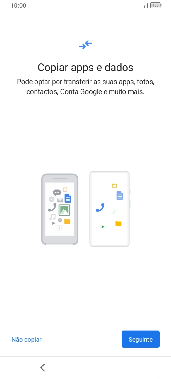 É possível transferir conteúdo de outro telefone quando o telefone for ativado antes da primeira utilização e quando o telefone tiver sido reiniciado. Quando esta imagem for mostrada no ecrã, o telefone está pronto para transferir conteúdo de outro telefone.